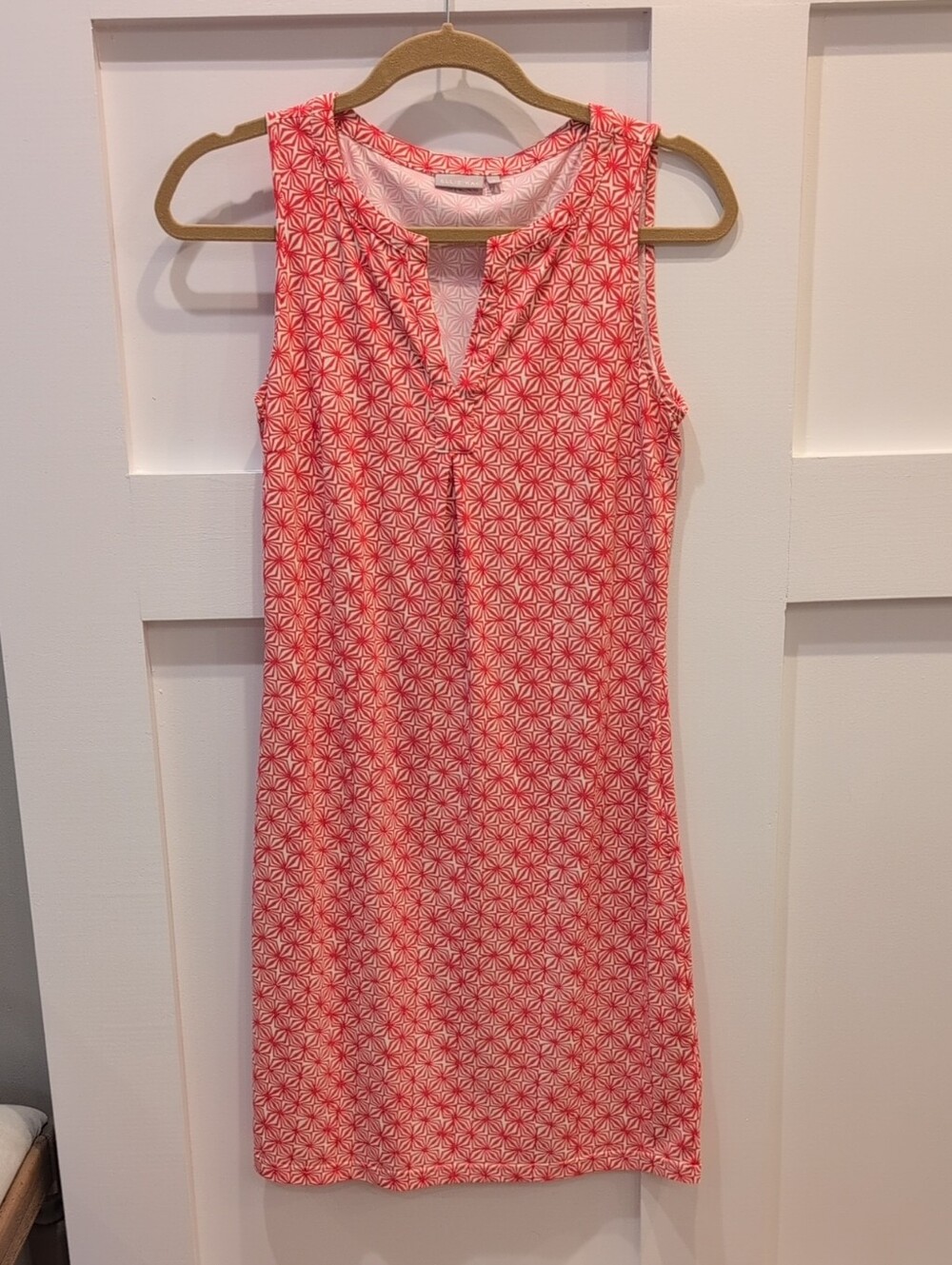 Sleeveless Coral Geometric Midi Dress
